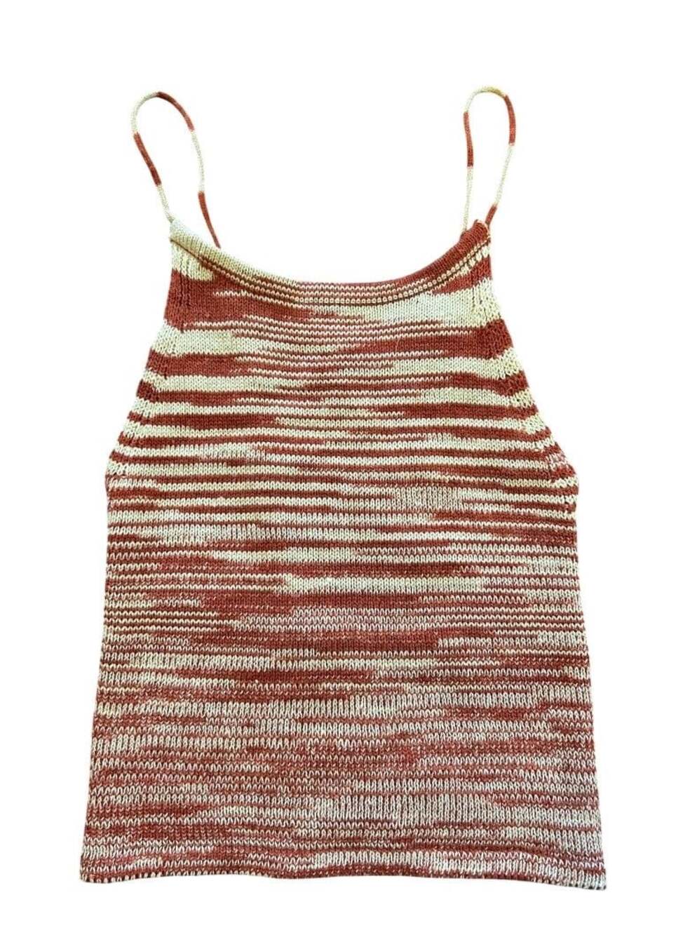 Brick Red and Cream Space Dye Knit Lace-Up Back Tank Top
